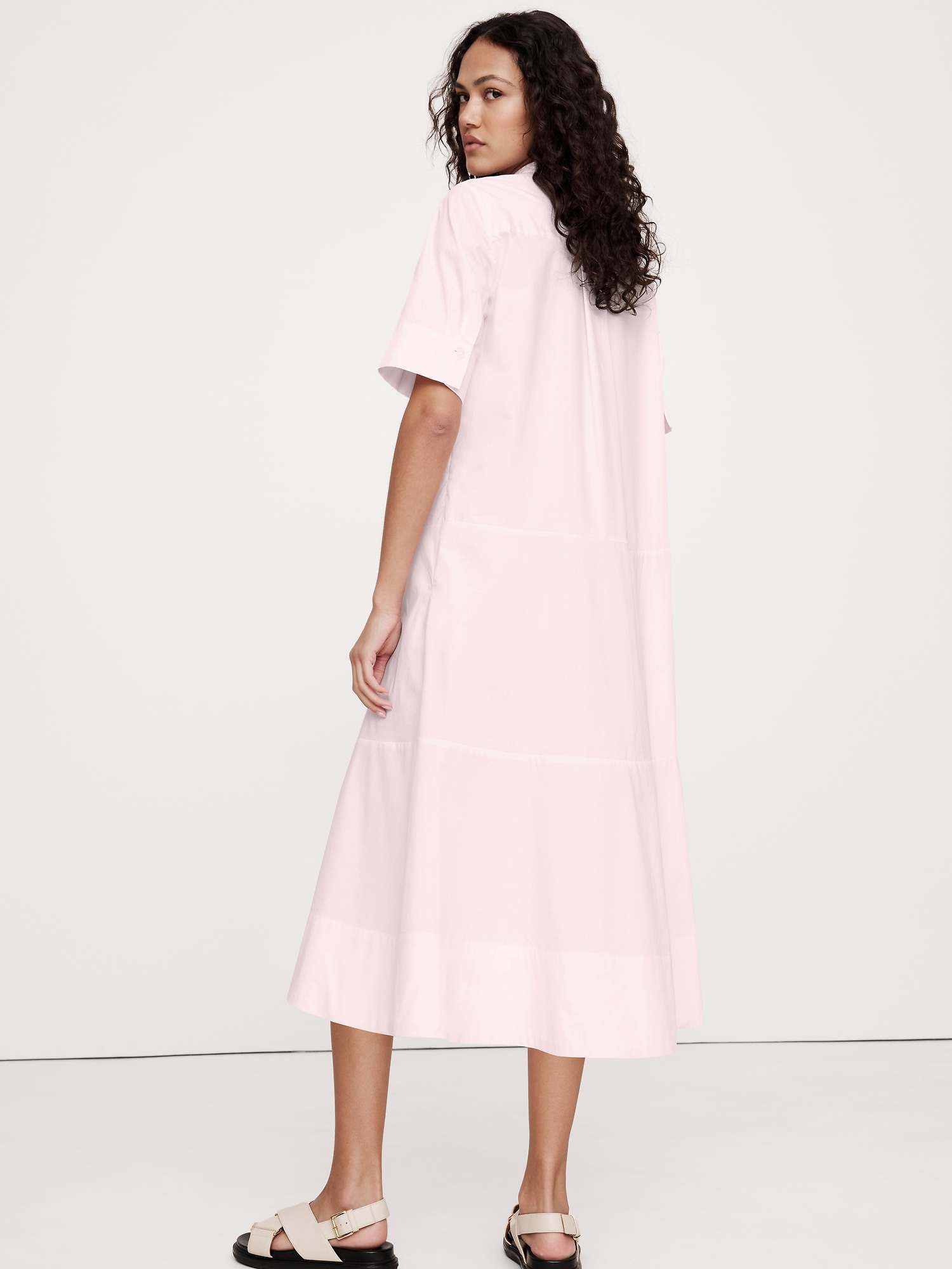 Poplin Tuxedo-Front Midi Dress