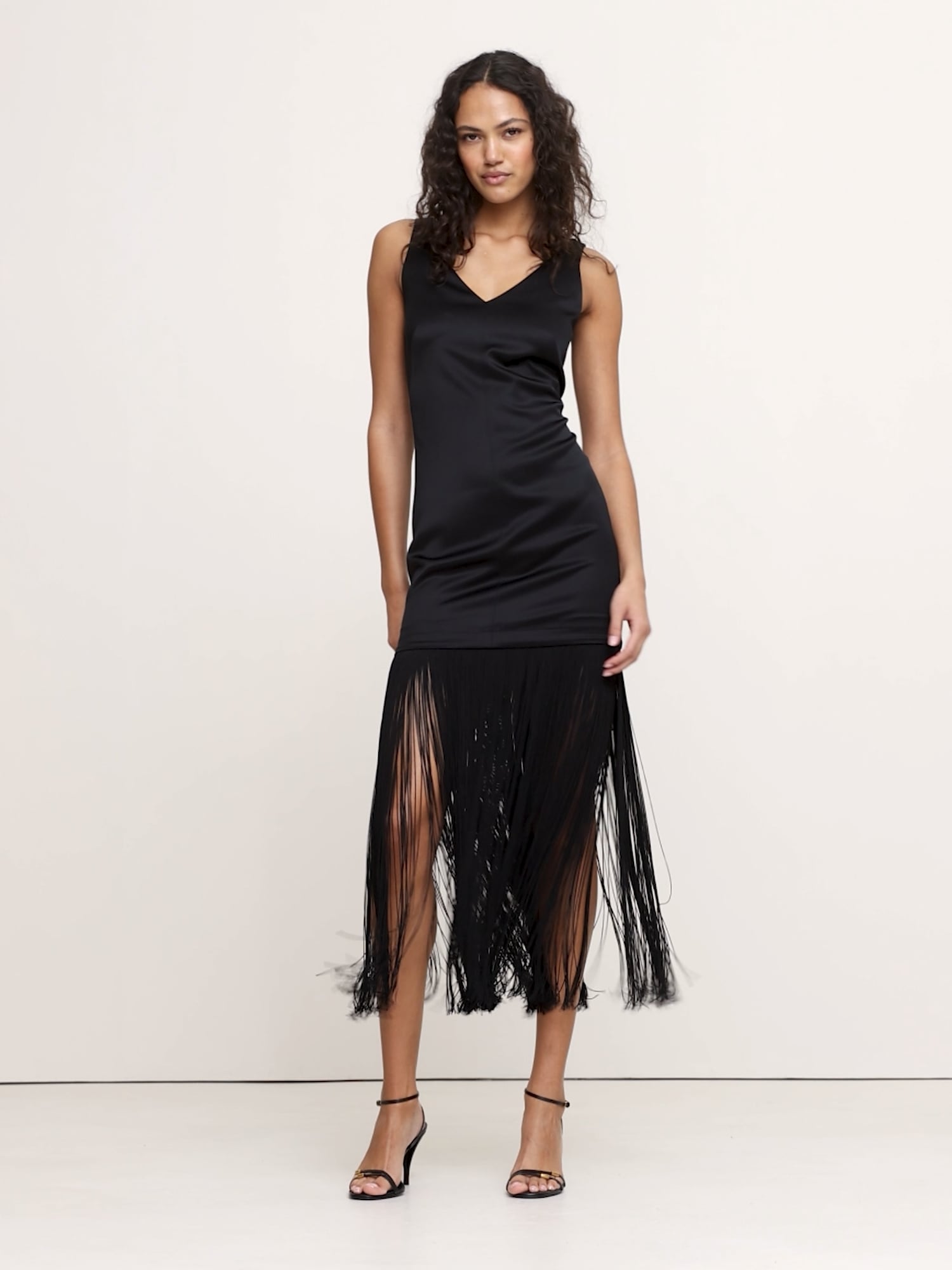 Image number 2 showing, Fringe Stretch-Satin V-Neck Maxi Dress