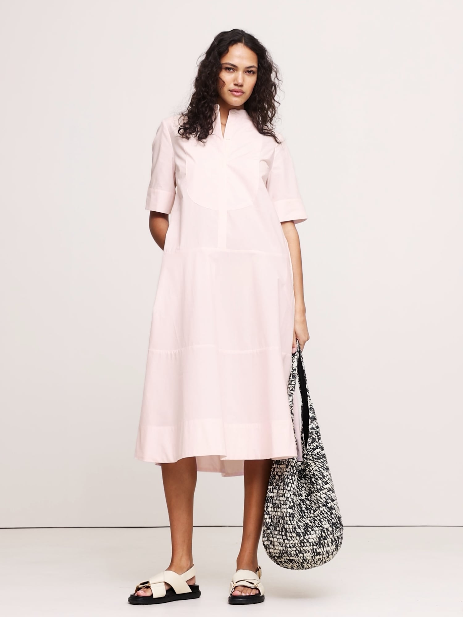 Image number 2 showing, Cotton Poplin Tuxedo-Front Midi Dress