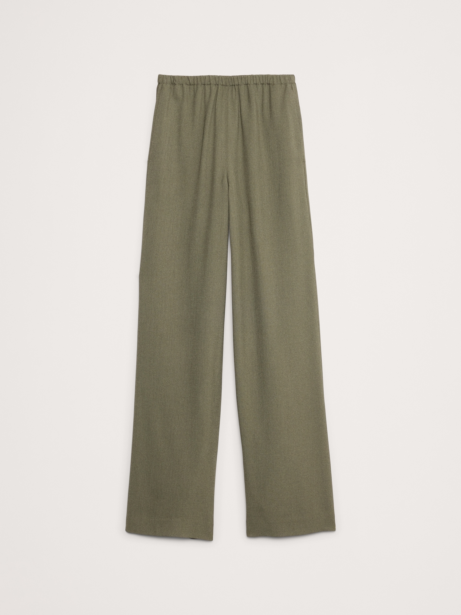 Pull-On Wide-Leg Drapey Twill Pant