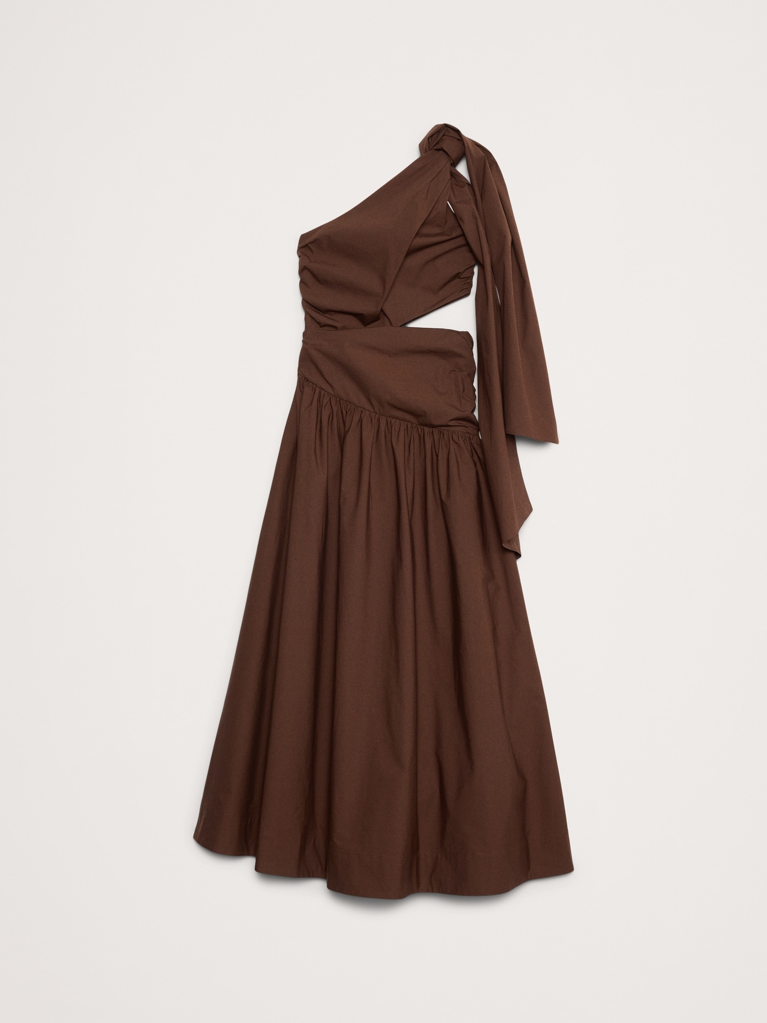 Stretch-Cotton Poplin One-Shoulder Drop-Waist Maxi Dress