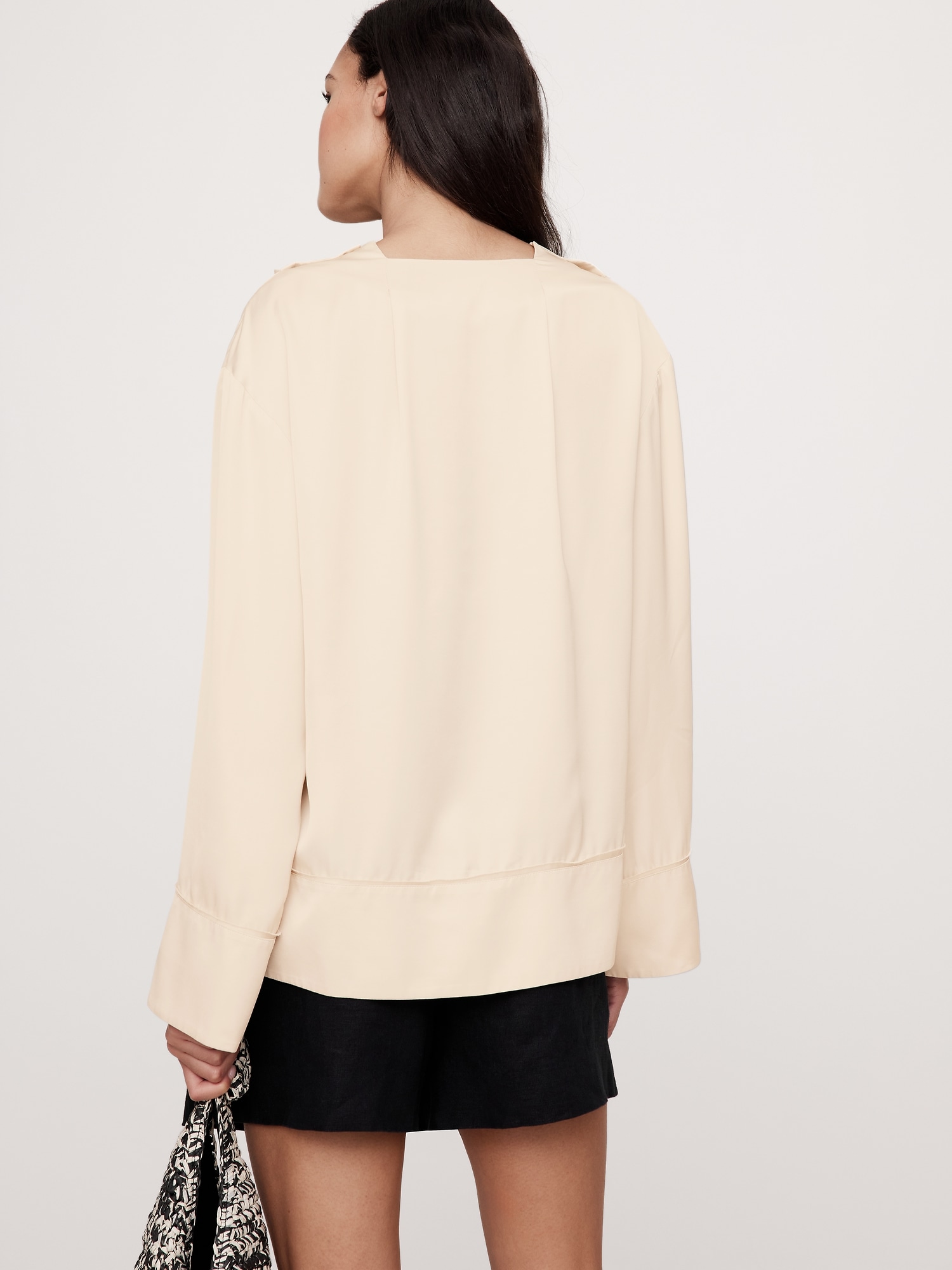 Relaxed Satin V-Neck Top