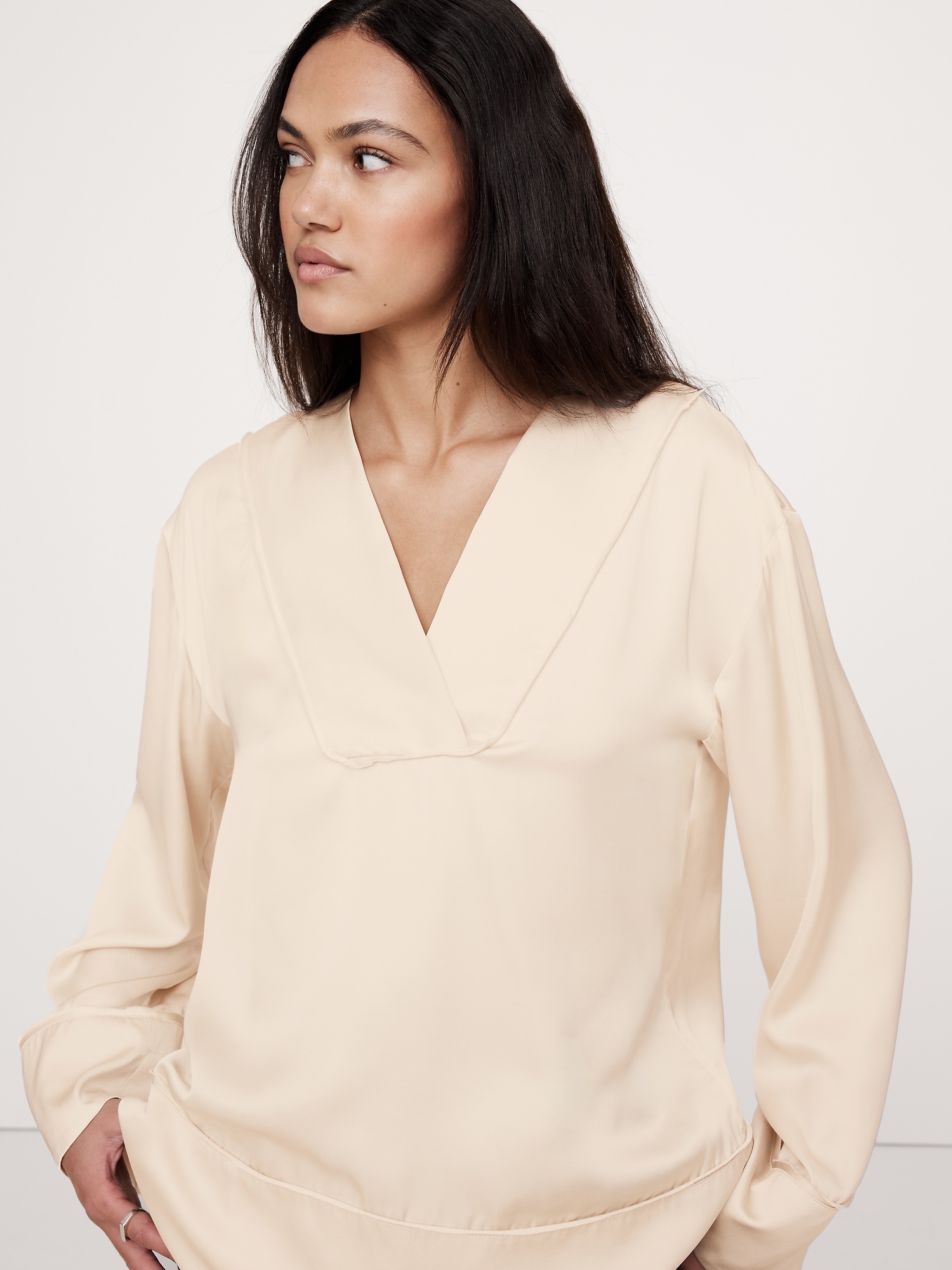 Relaxed Satin V-Neck Top