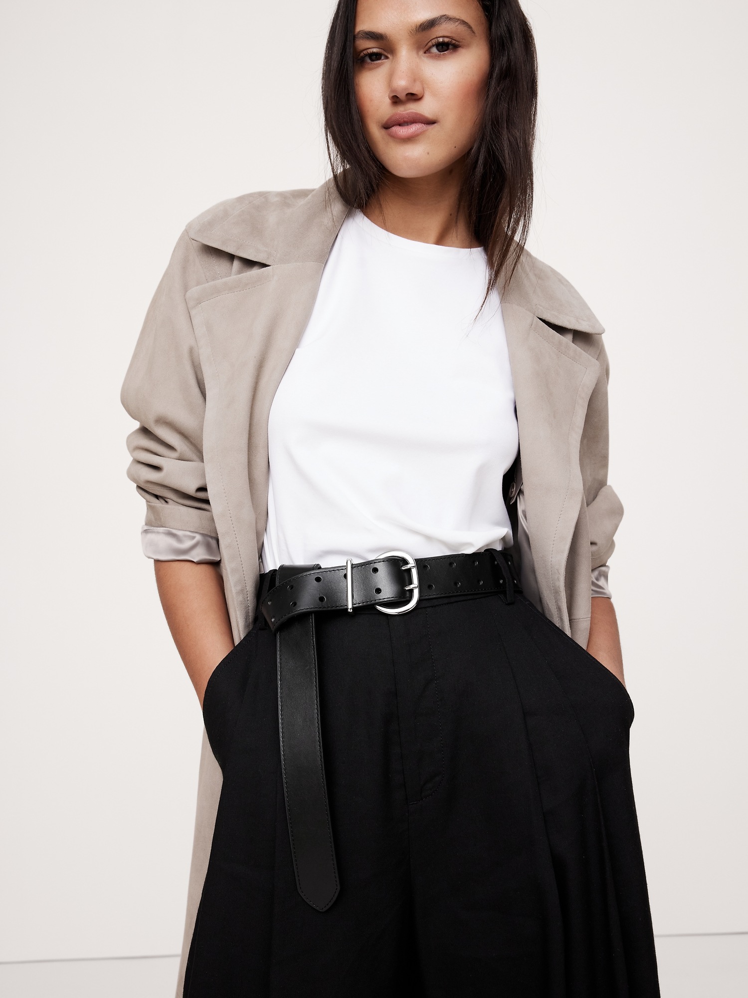 Женский ремень Banana Republic Leather Double-Punch Waist Belt, цвет: Чёрный — фото 2