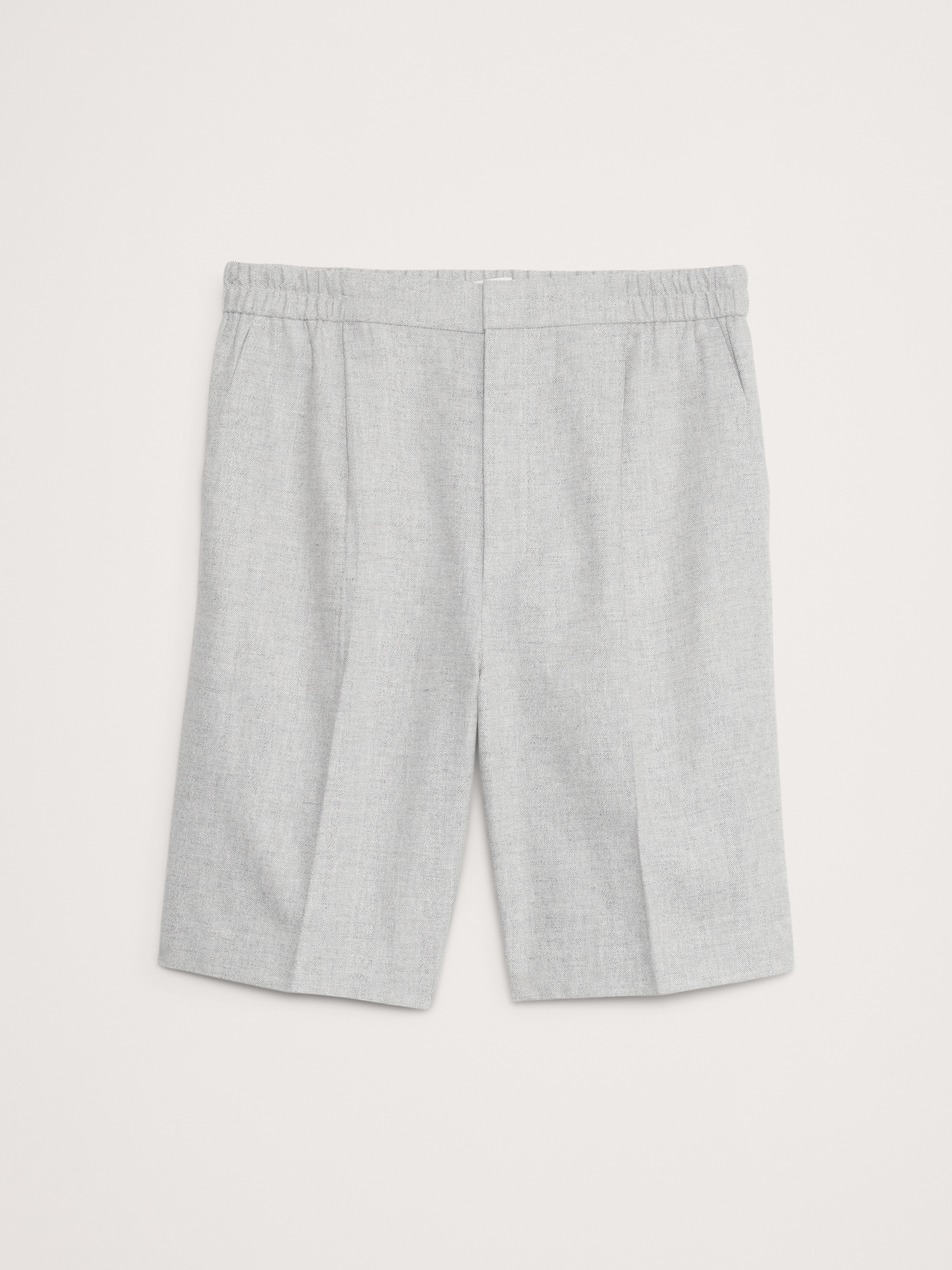 Herringbone Linen-Cotton Pleated Pull-On Short