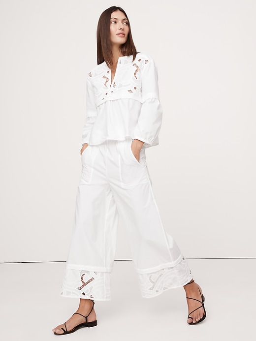 Embroidered Cotton Poplin Popover Top | Banana Republic