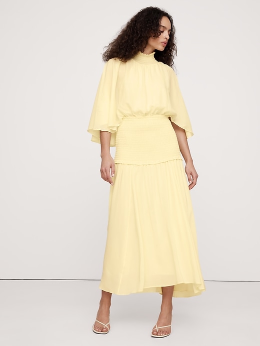 Linen-Silk Tiered Maxi Dress