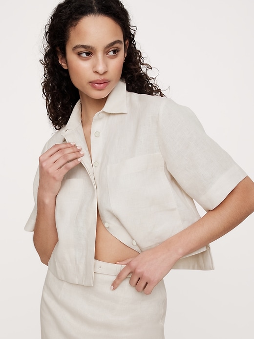 Boxy Linen Cropped Shirt | Banana Republic