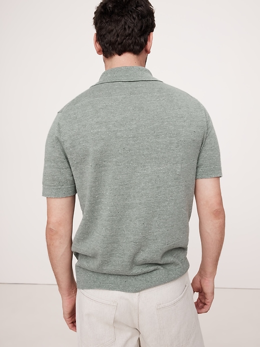 Linen-Cotton Ribbed Sweater Polo