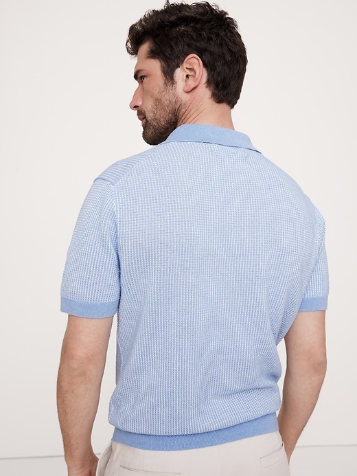 Cotton-Linen Johnny-Collar Sweater Polo