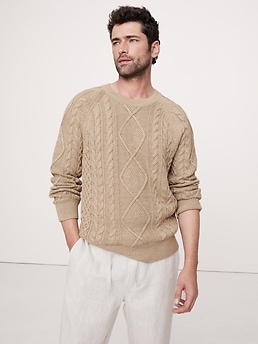 Cotton-Linen Cable-Knit Sweater | Banana Republic