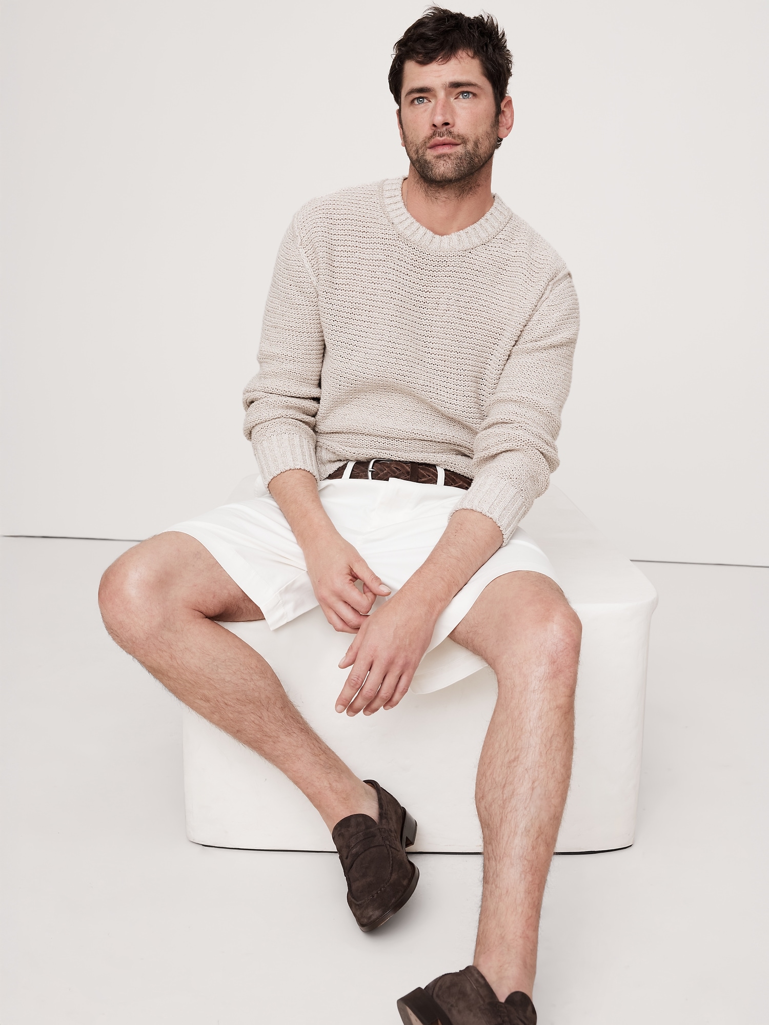 Cotton-Linen Blend Crew-Neck Sweater