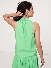 Cotton Poplin Ruche-Neck Top