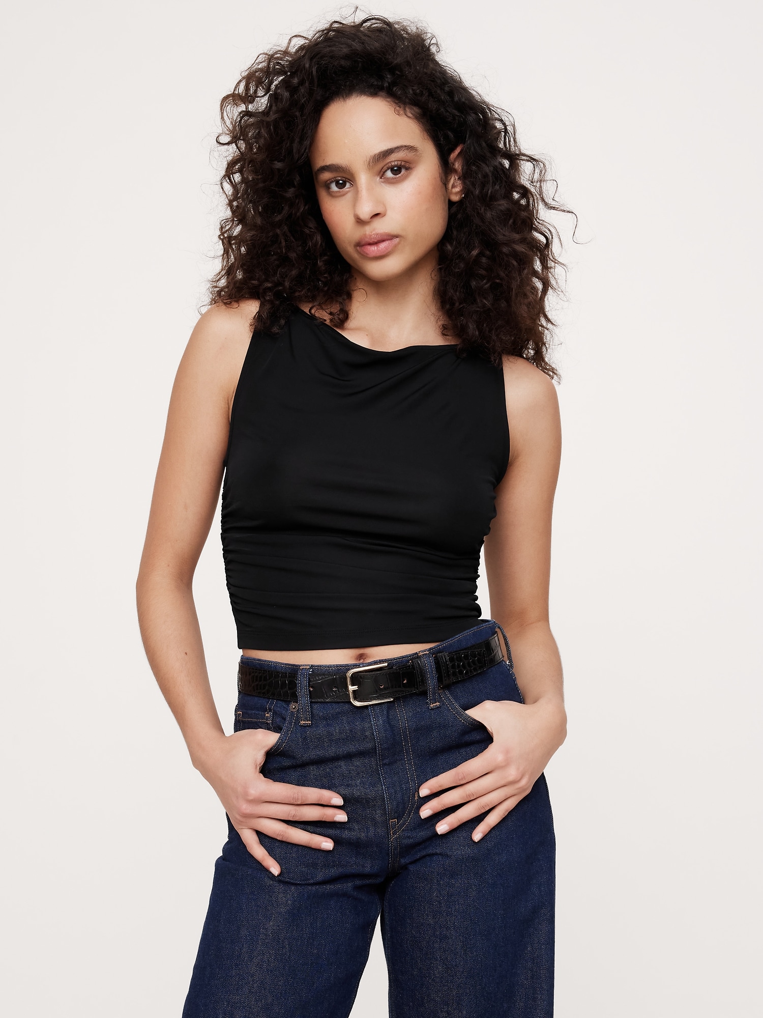 Crepe Ruched Cropped Tank