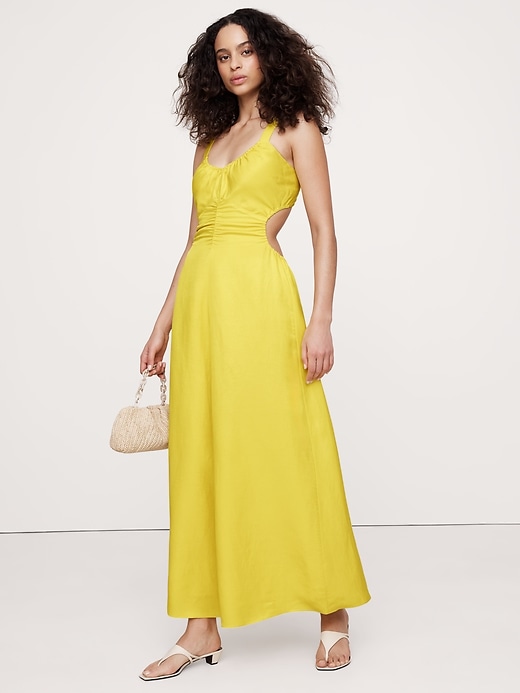 Viscose-Linen Cut-Out Maxi Dress | Banana Republic