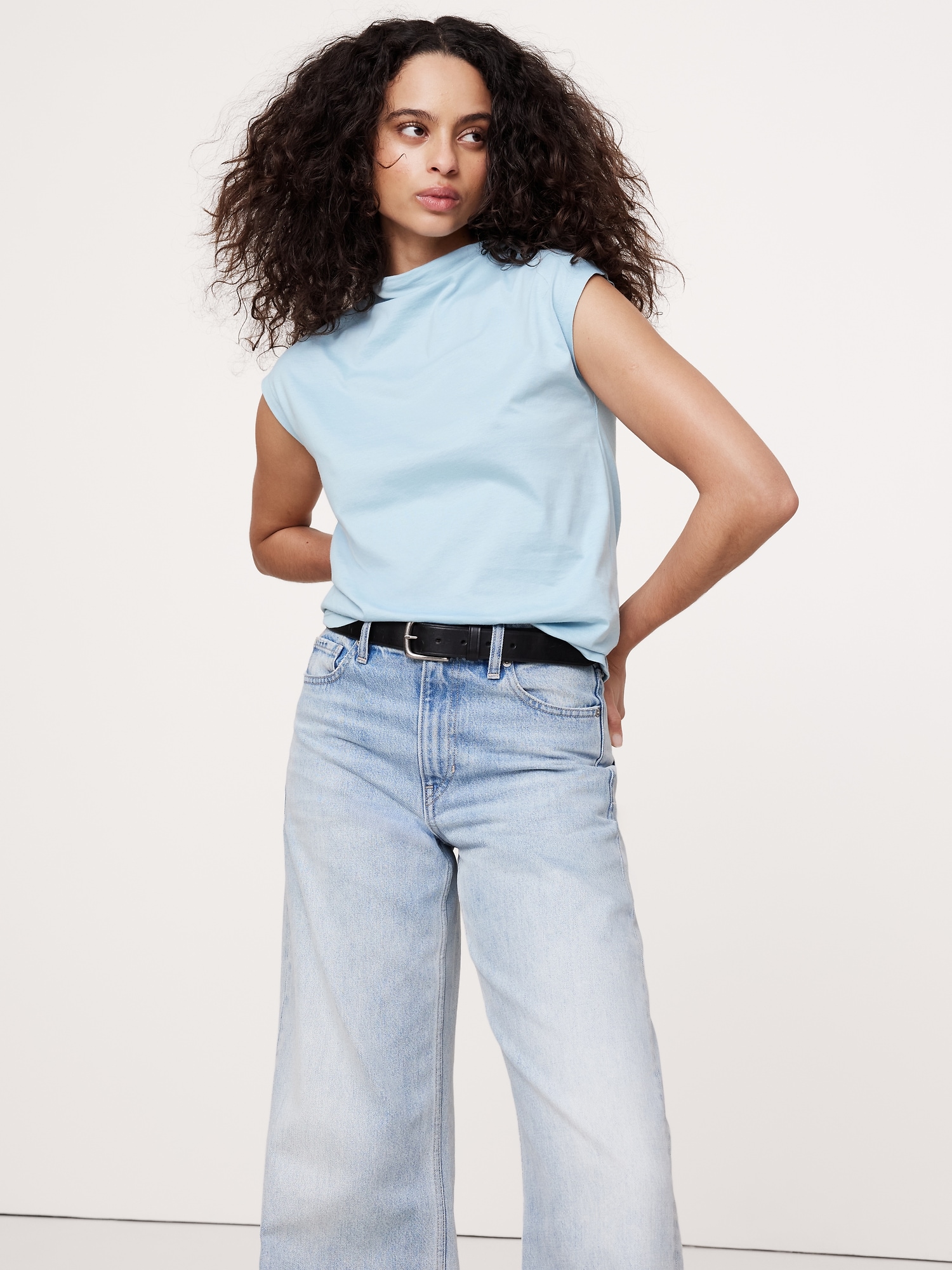 Silky Cotton Mock-Neck Top