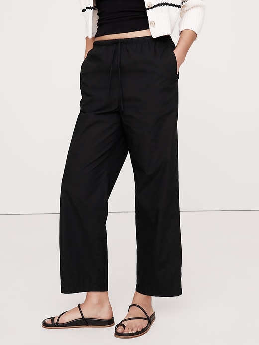 【BAON】Okuni Banding Roll-Up Wide Cotton Pants Hooever Women's Wide Leg Cotton Linen Pants High Waist