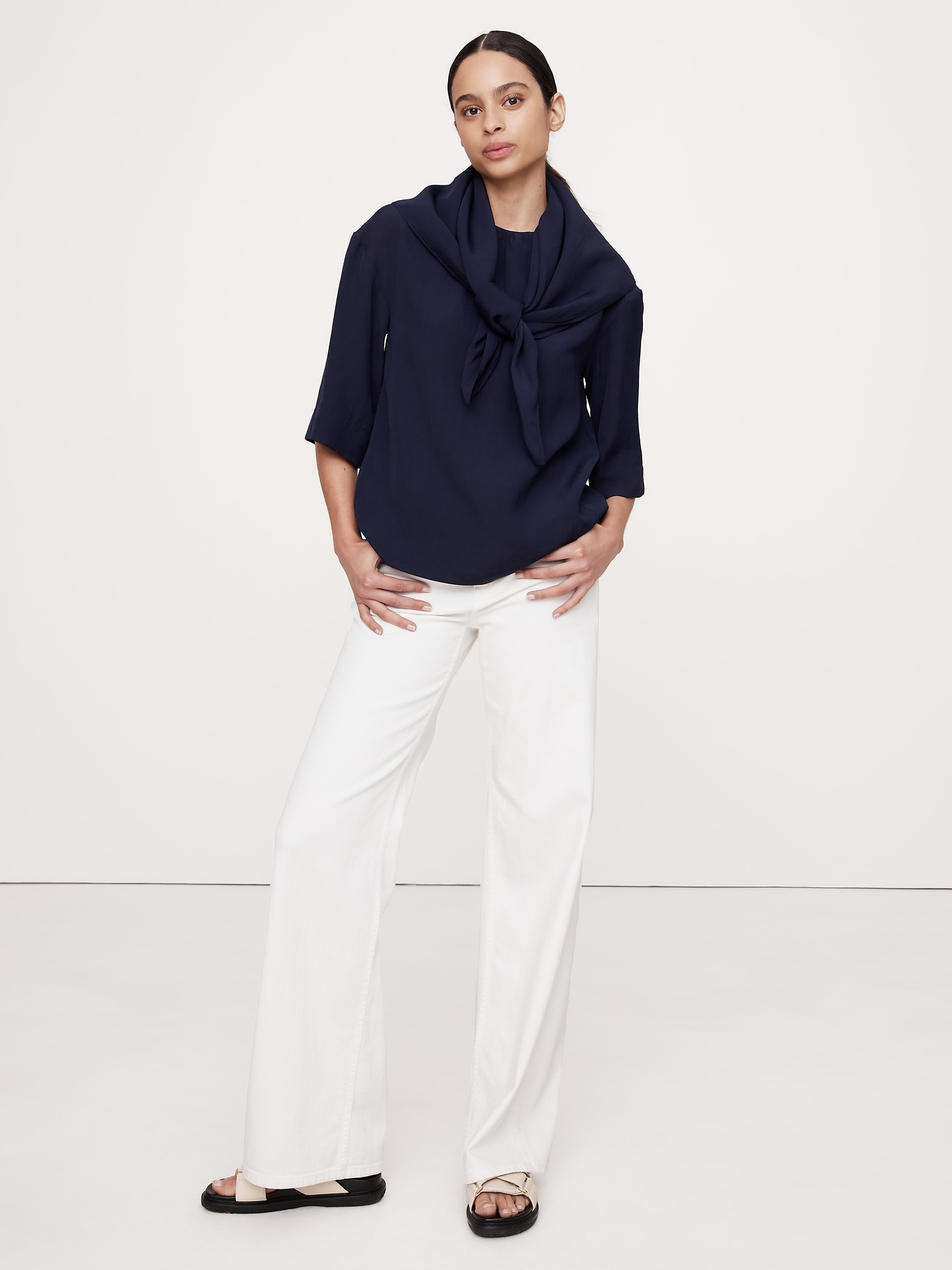 Viscose-Linen Dupioni Tie-Waist Top