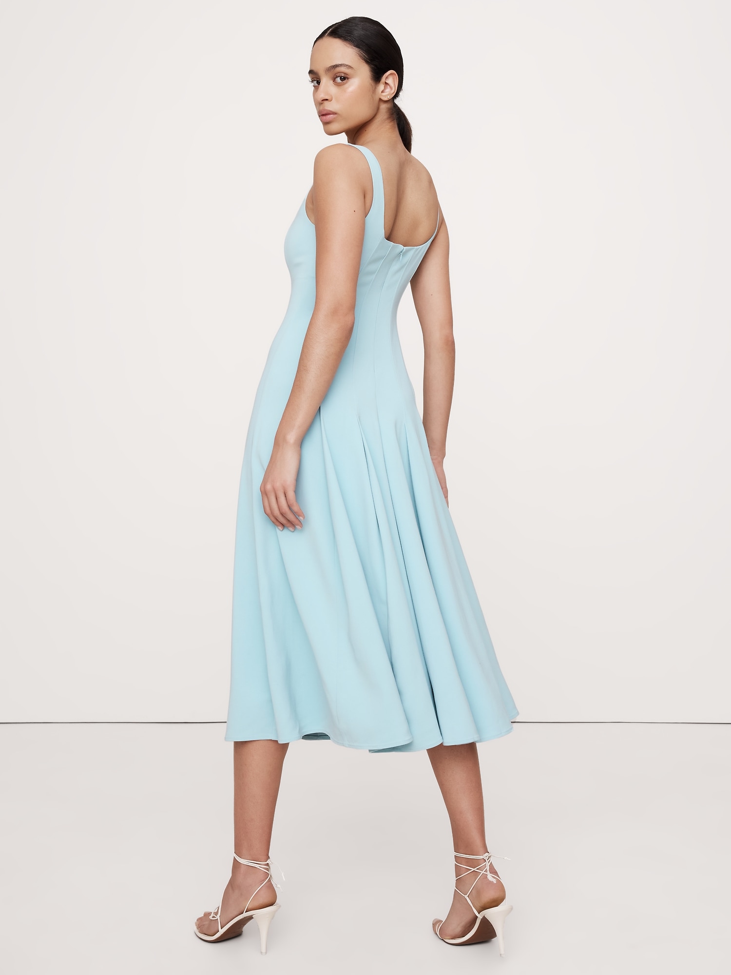 Stretch-Sateen Square-Neck Long Midi Dress