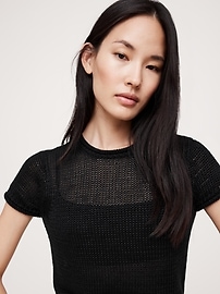 Fitted Linen Short-Sleeve Sweater