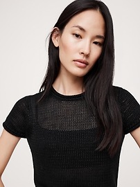 Fitted Linen Short-Sleeve Sweater