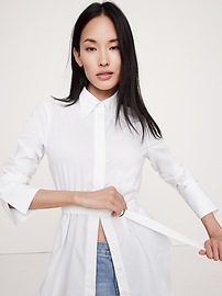 Cotton Poplin Belted Tunic Shirt