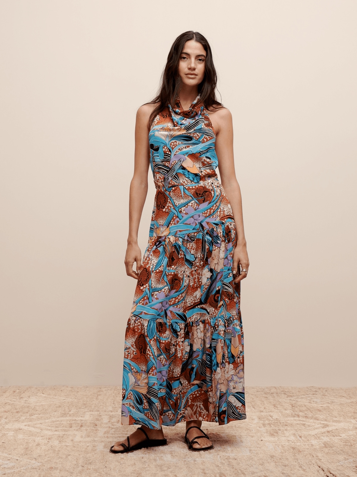 Image number 2 showing, The White Lotus Matte Silk Halter Maxi Dress