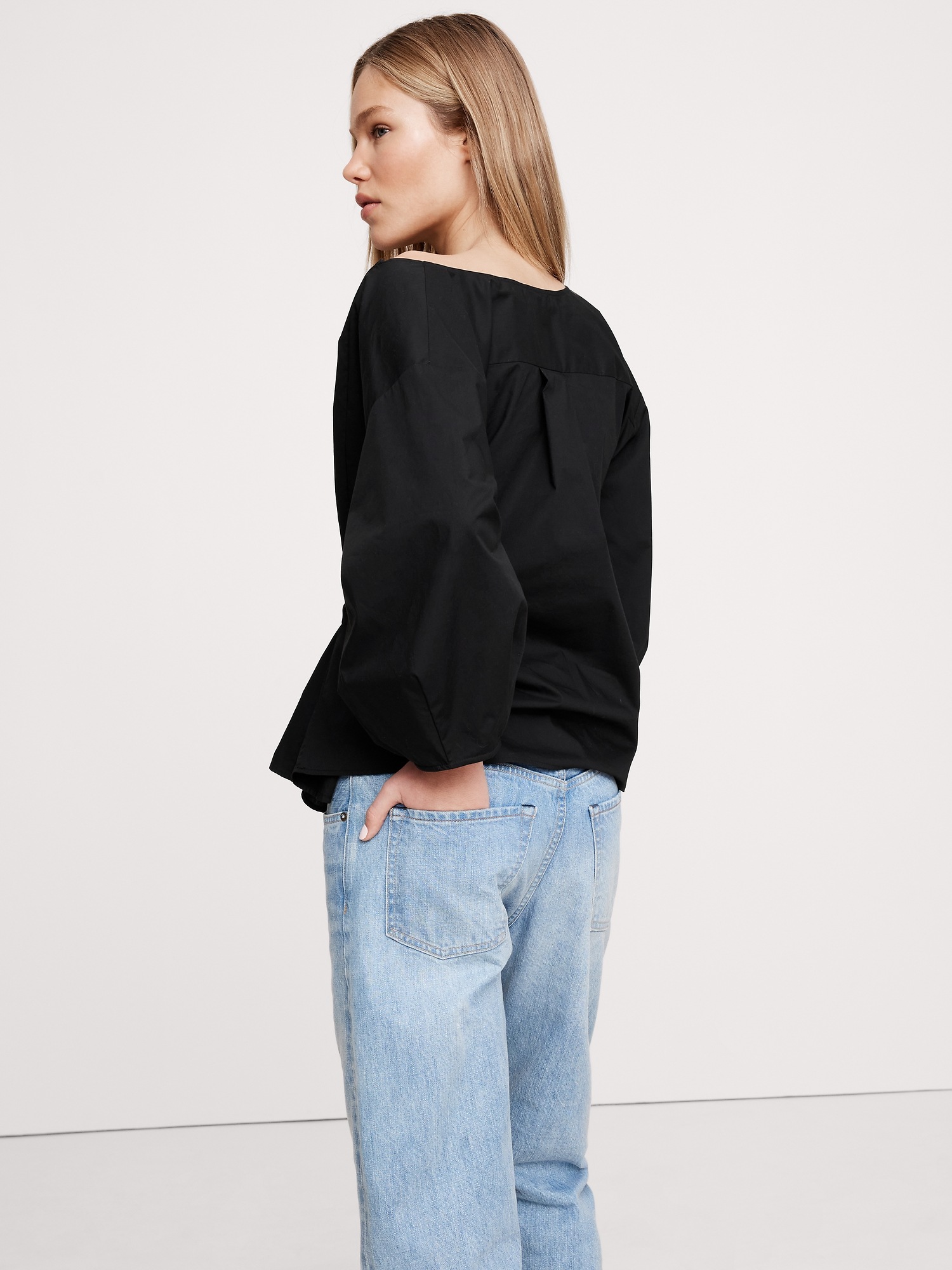 Reversible Cotton Poplin Cowl-Neck Tie-Waist Top