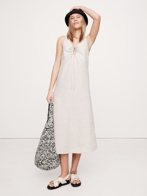Linen Keyhole Midi Dress