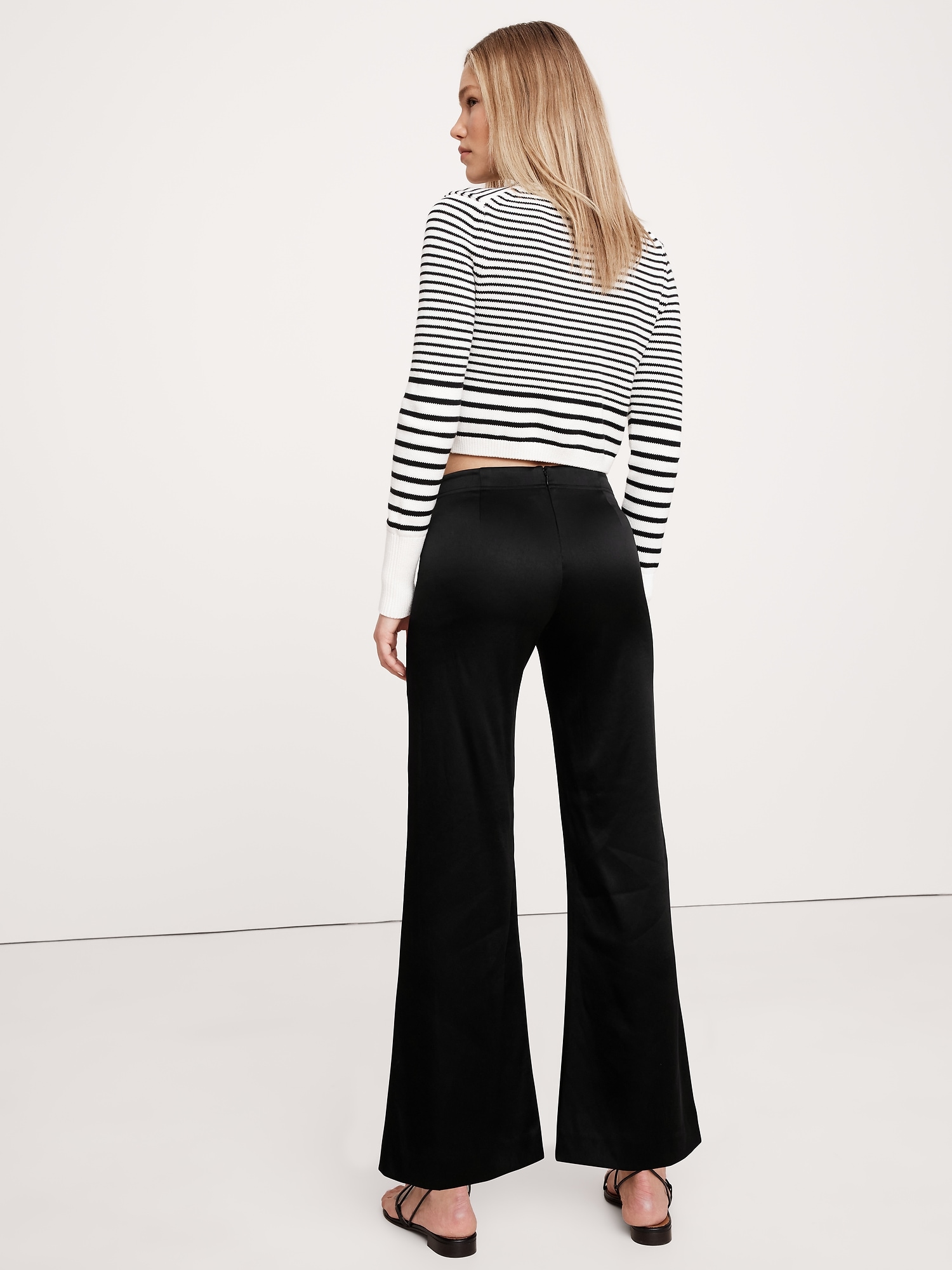 Mid-Rise Kick-Flare Satin Ankle Pant
