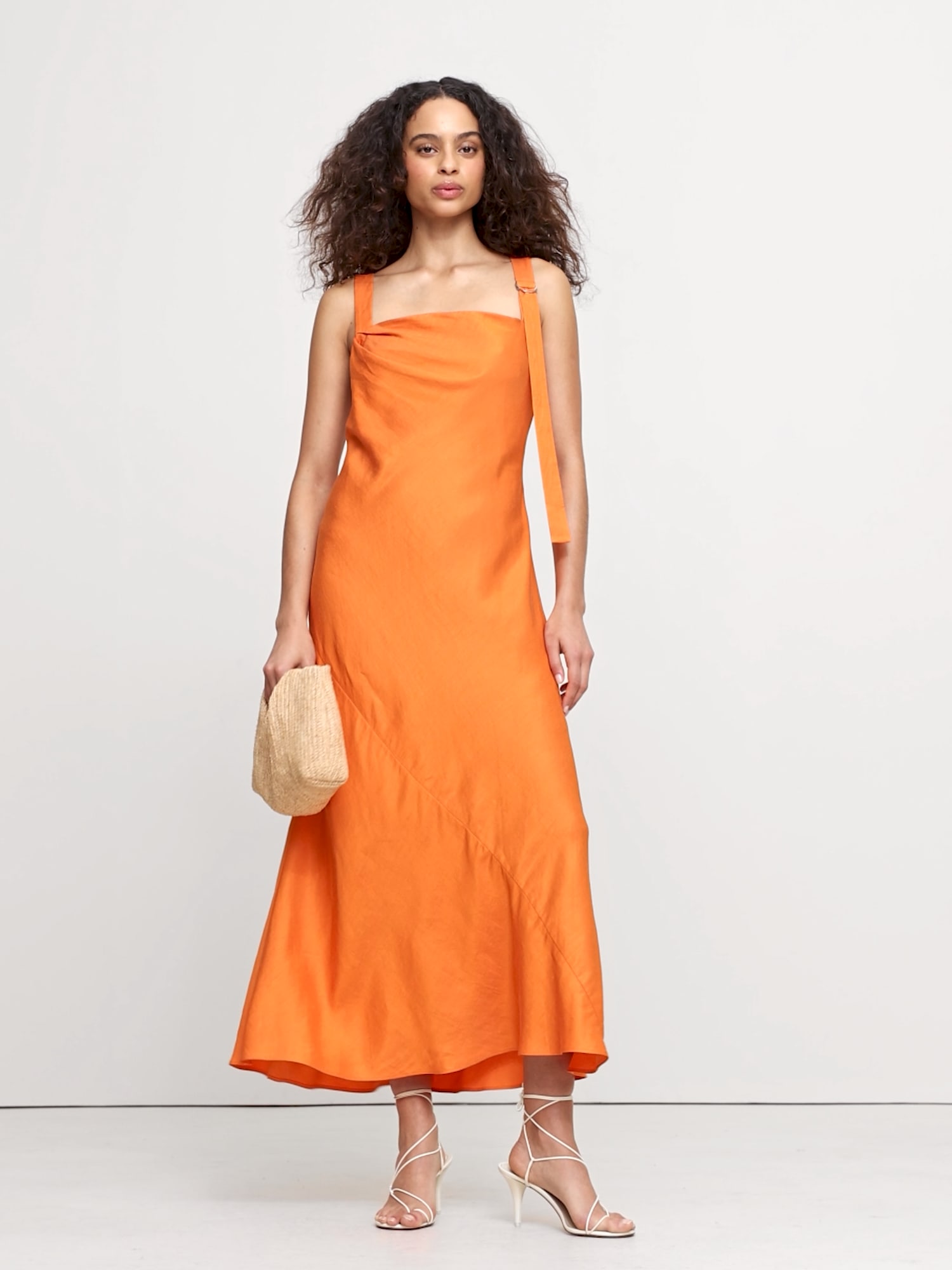Draped Viscose-Linen Maxi Dress | Banana Republic