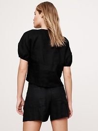Linen Tie-Front V-Neck Top