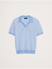 Cotton-Linen Johnny-Collar Sweater Polo