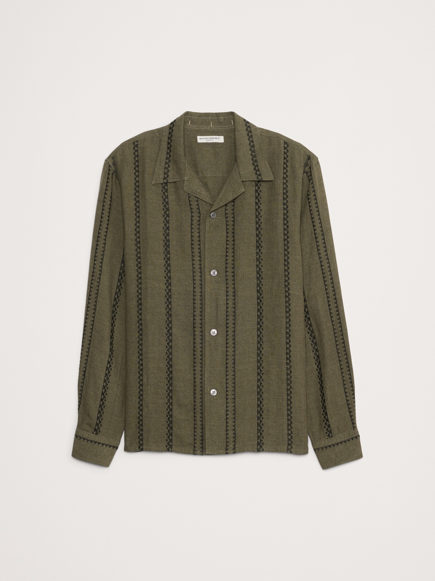 Standard-Fit Embroidered Linen Long-Sleeve Resort Shirt