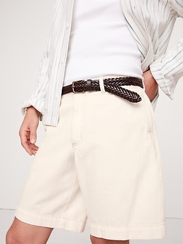 【BAON】[unisex] Renhi Stripe Banding Denim Bermuda Pants Striped denim Bermuda shorts - pull&bear