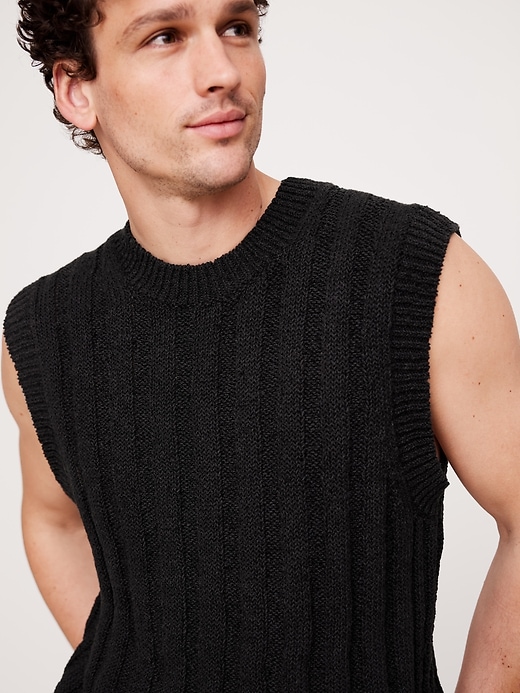 Cotton-Linen Blend Ribbed Sweater Vest