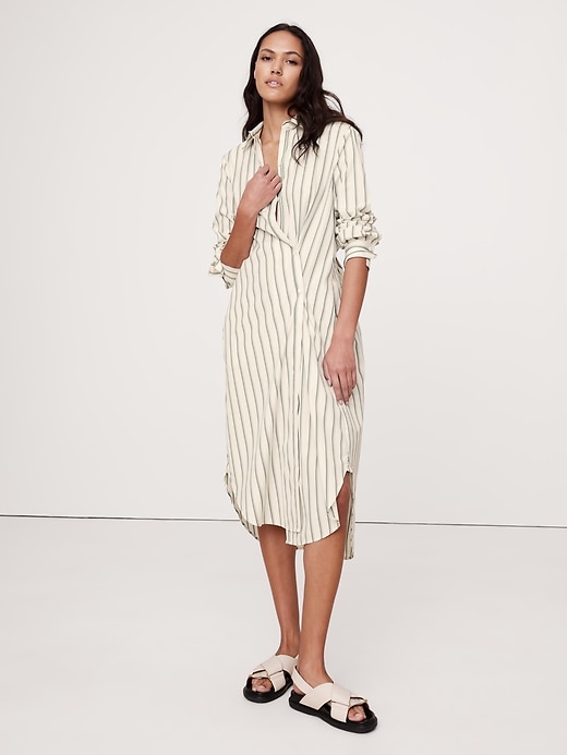 a line petite mini dress Combo Knit Cascade Shirt Dress in Navy  MONSE