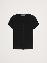 Ribbed Short-Sleeve Button-Down Top