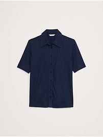 Silky Cotton Short-Sleeve Button-Down Top