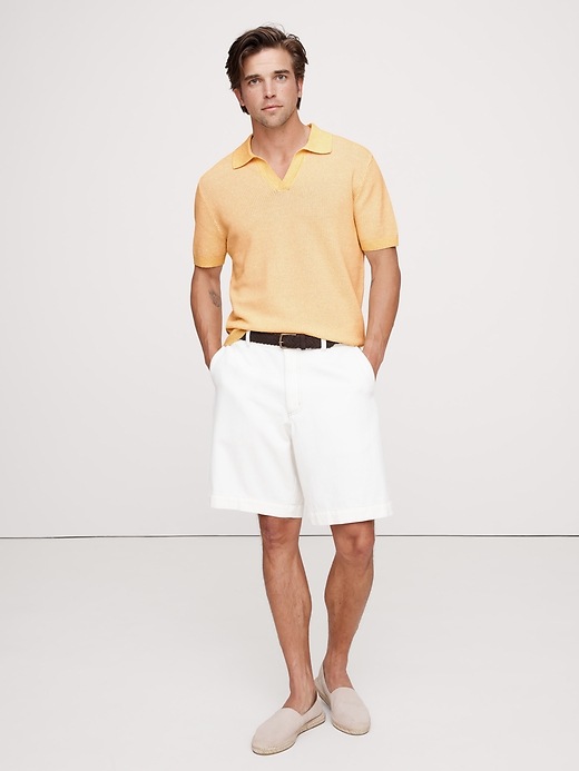 Cotton-Linen Johnny-Collar Sweater Polo