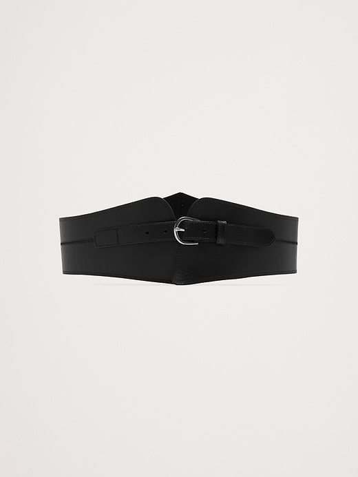 Banana Republic leather and linen stretchy corset belt Cintola Leather Corset Waist Belt | Banana Republic main image 4