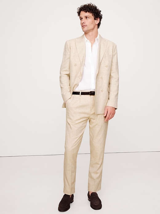 Herringbone Cotton-Linen Slim Suit Pant