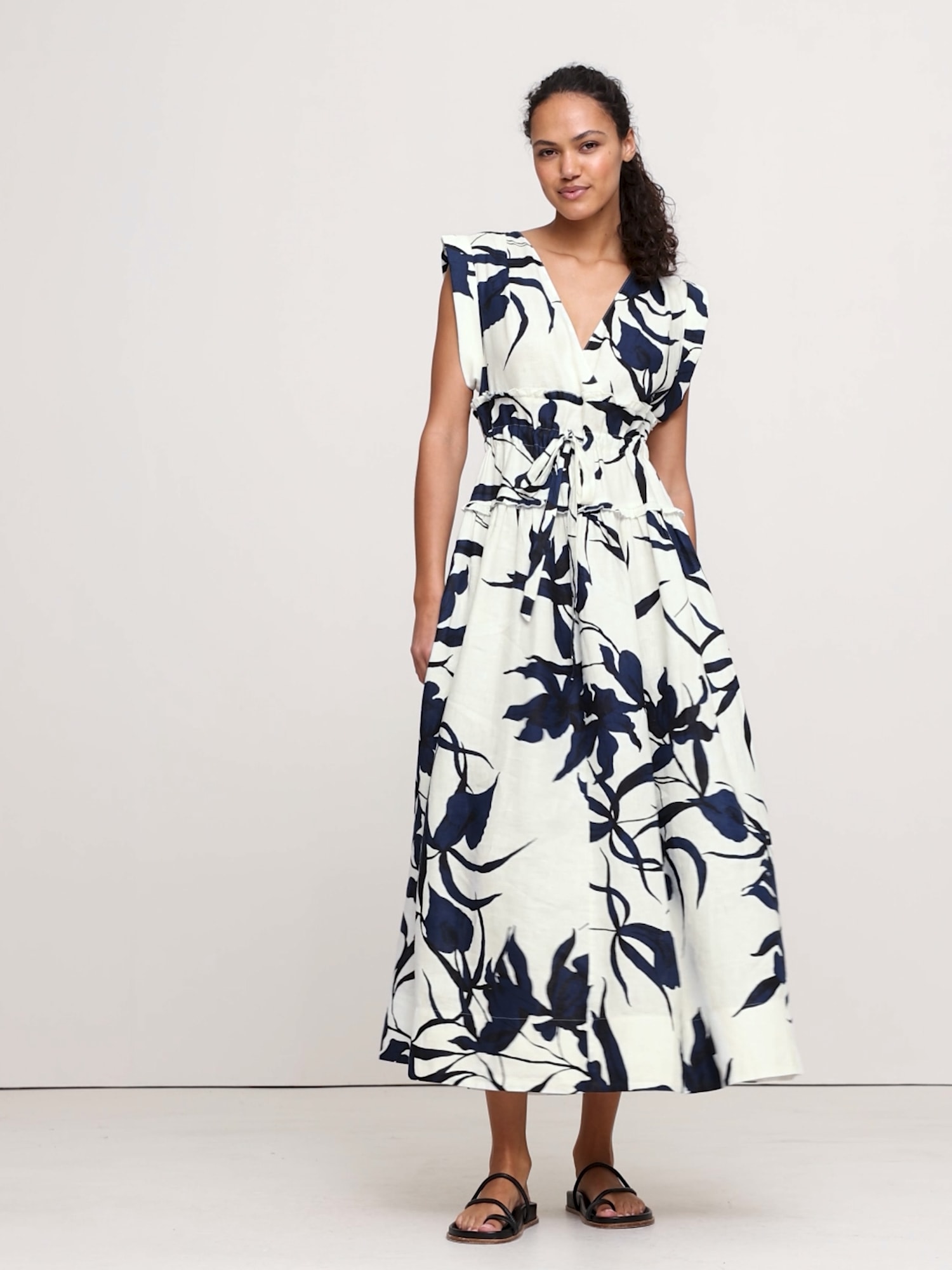 Image number 2 showing, Linen Cinch-Waist Maxi Dress