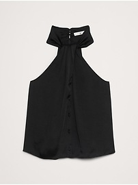 Hammered Satin Halter Button-Down Top