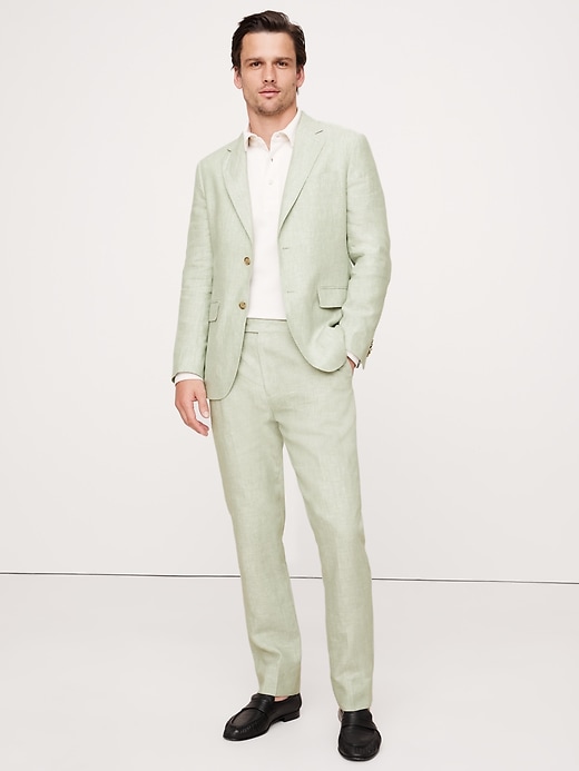 Herringbone Cotton-Linen Slim Suit Pant