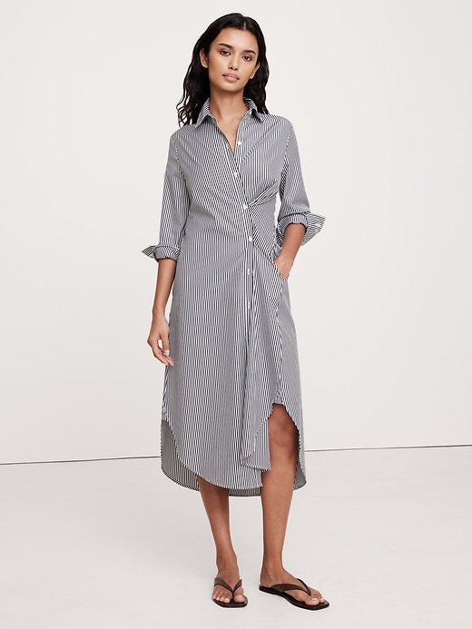 ヌキテパ　cotton poplin hemla shirts dress Shop Cotton poplin belted empire shirt dress | eShakti