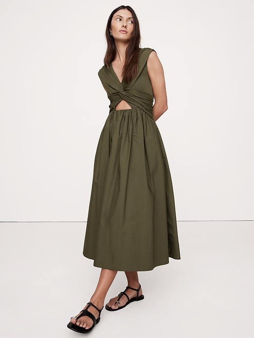 Mixed-Media Cut-Out Midi Dress