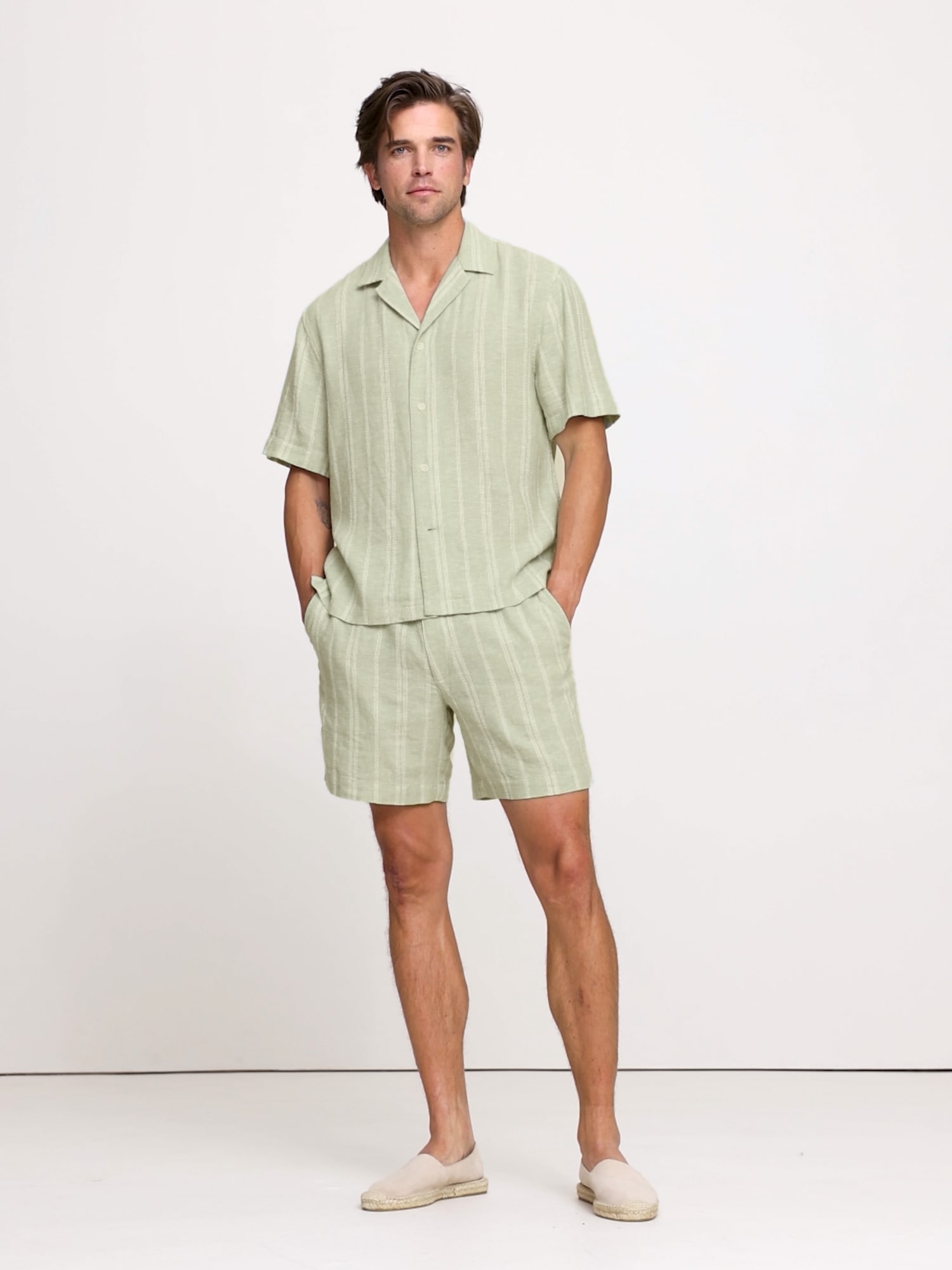 Image number 2 showing, Standard-Fit Stripe Linen-Viscose Resort Shirt