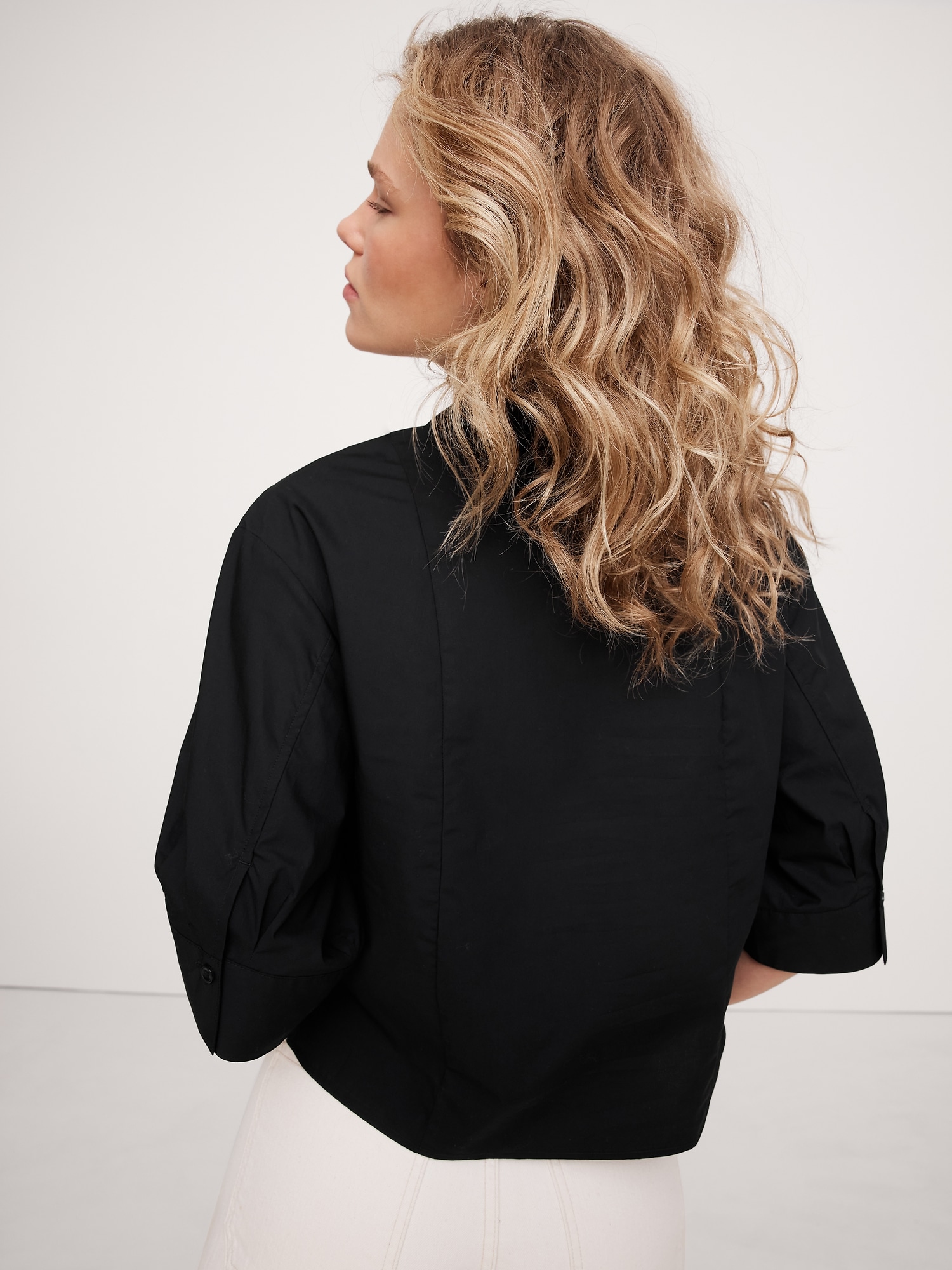Balloon-Sleeve Cotton Poplin Popover Top