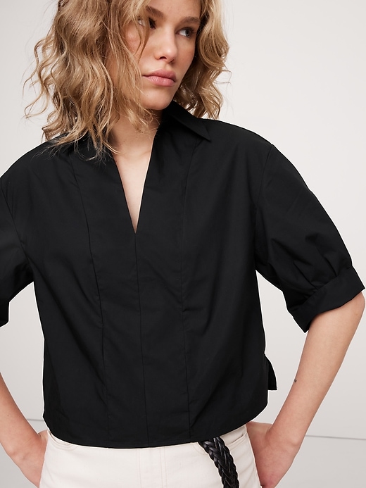 Balloon-Sleeve Cotton Poplin Popover Top | Banana Republic